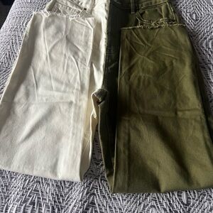Two-Tone Cream and Green Jeans